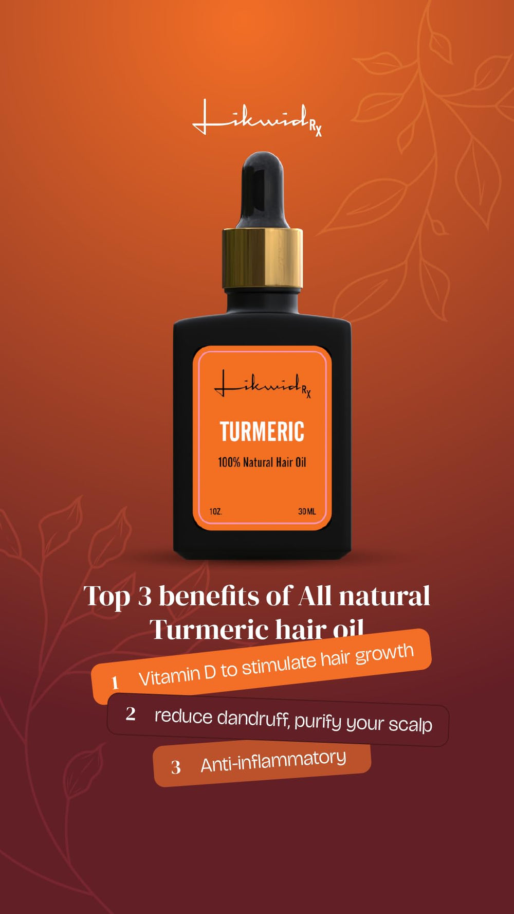 Likwid Rx Turmeric Hair Oil pour demonstrates simple application