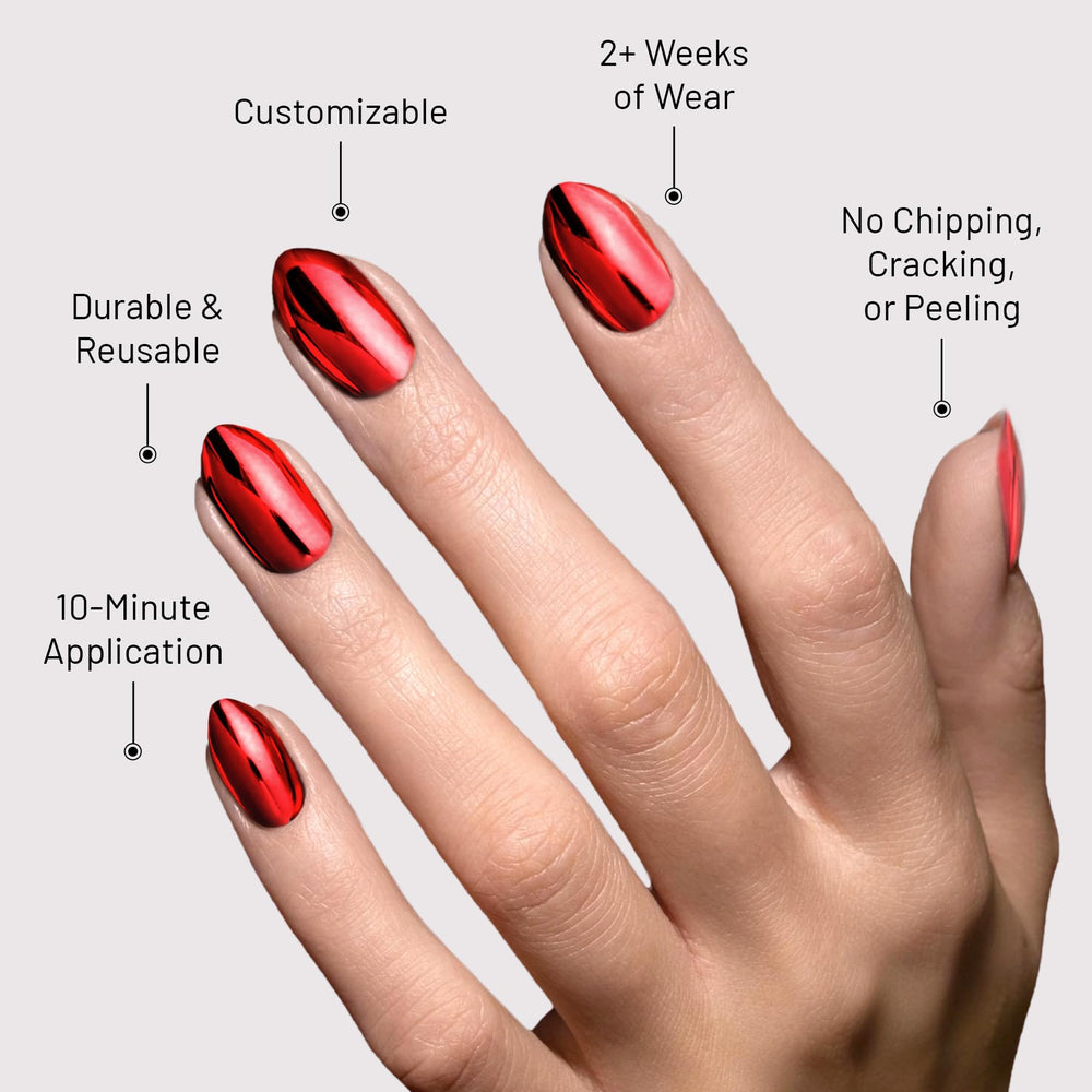 Lilac St Cherry Plated chrome gloss nails showcase vibrant shimmer on fingertips