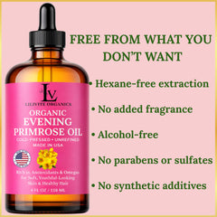 LILIVITE ORGANICS Evening Primrose Oil application image indicates gentle facial use.