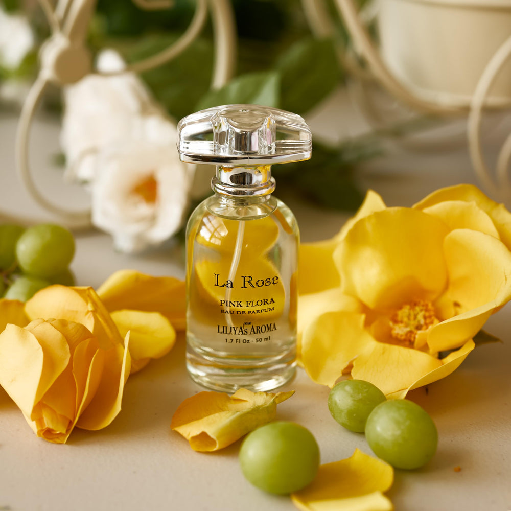 Liliya's Aroma La Rose cap detail signals premium quality and long-lasting impression