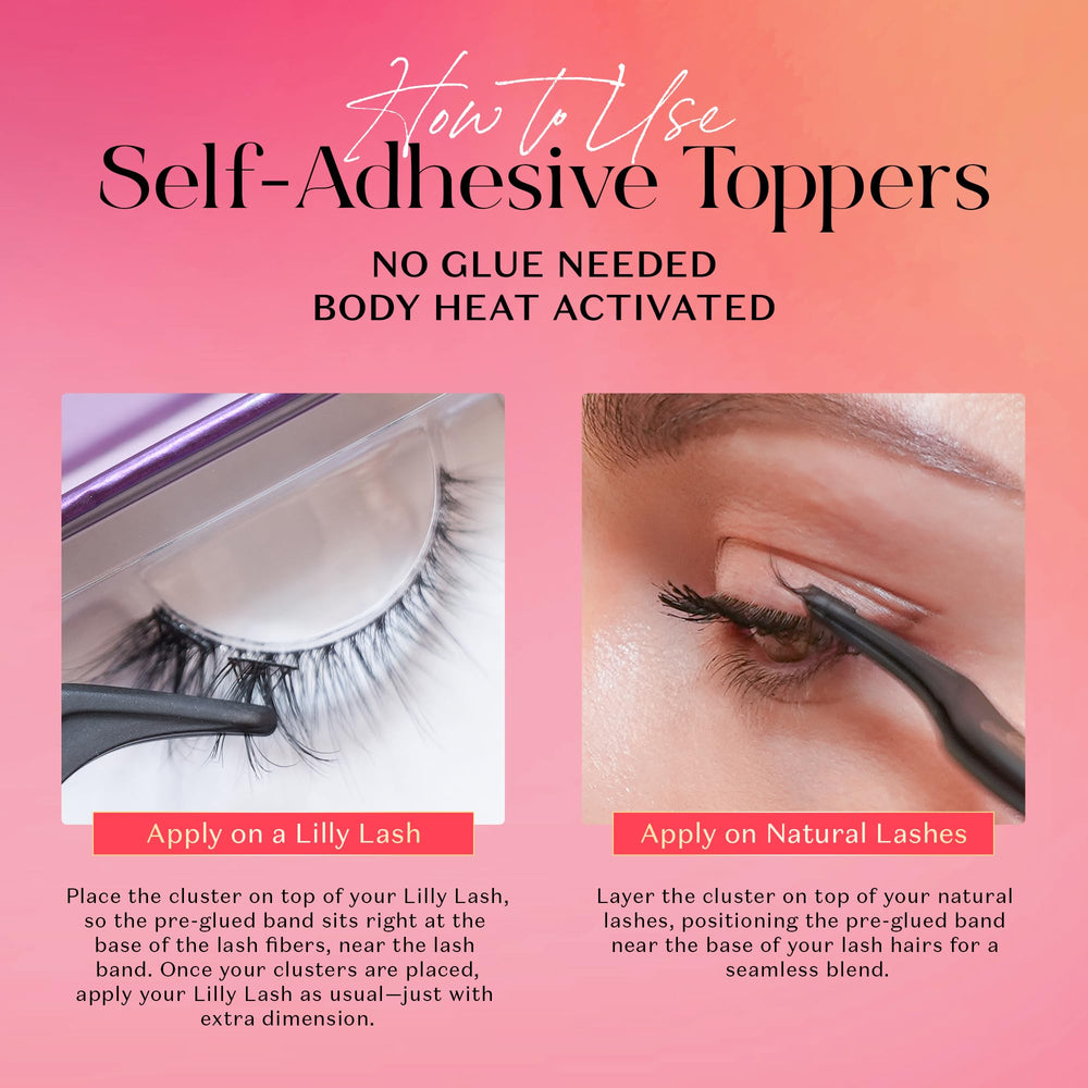 Lilly Lashes clear-band toppers blend seamlessly for a natural-looking enhancement.