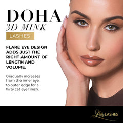 Lilly Lashes Doha 3D Mink Lashes create fluffy cat-eye flair for lifted look.