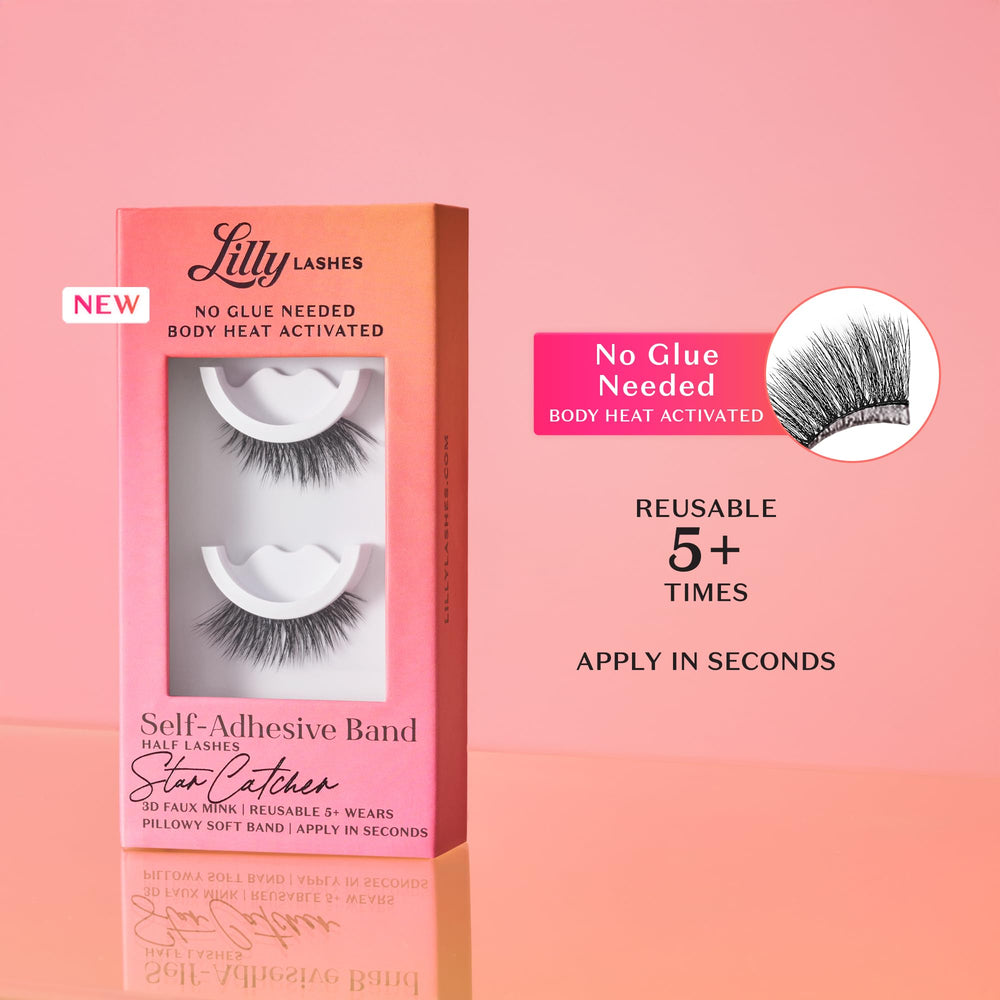 Applying StarCatcher lashes without glue for a quick, lightweight look.