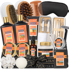 LILY ROY valentines spa gift basket for men with massager, ideal for at-home relaxation.