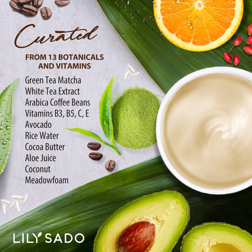 LILY SADO TEA+C eye cream with sodium hyaluronate and aloe for hydration.