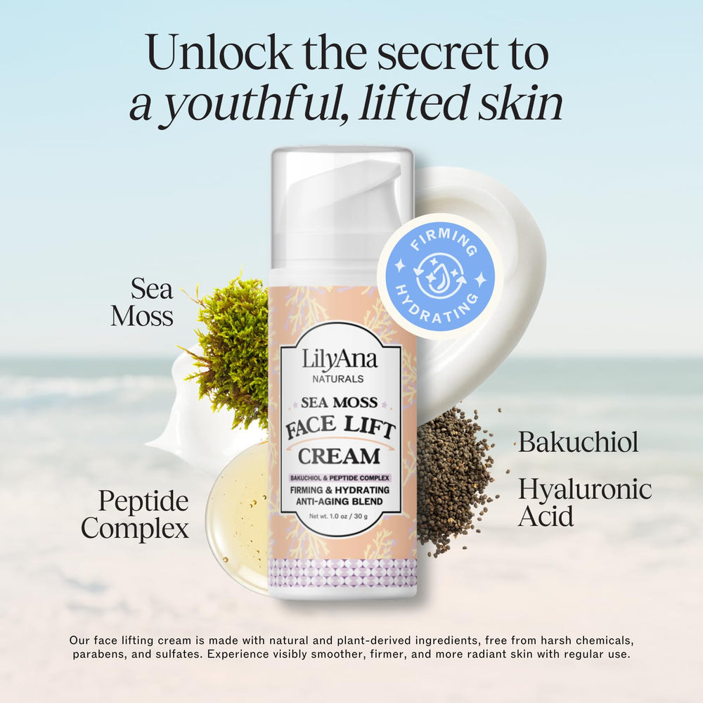 LilyAna Naturals Bakuchiol Face Lift Cream sea moss shows hydrating ingredients in action