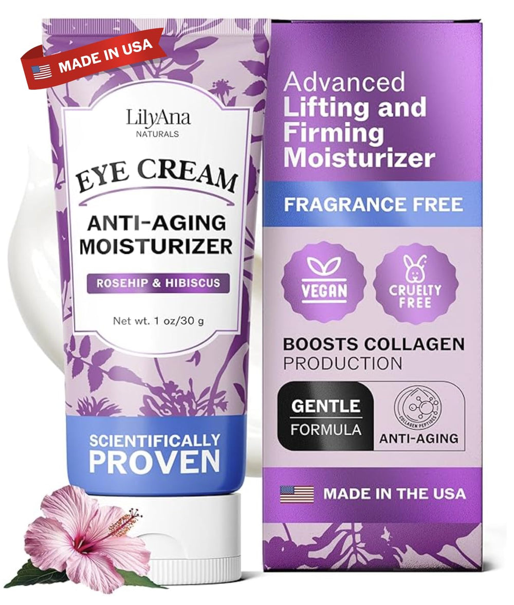 LilyAna Naturals Eye Cream bottle with pump for precise, hygienic daily use.