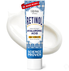 LilyAna Naturals retinol face cream jar closeup demonstrates smoothing and firming potential.