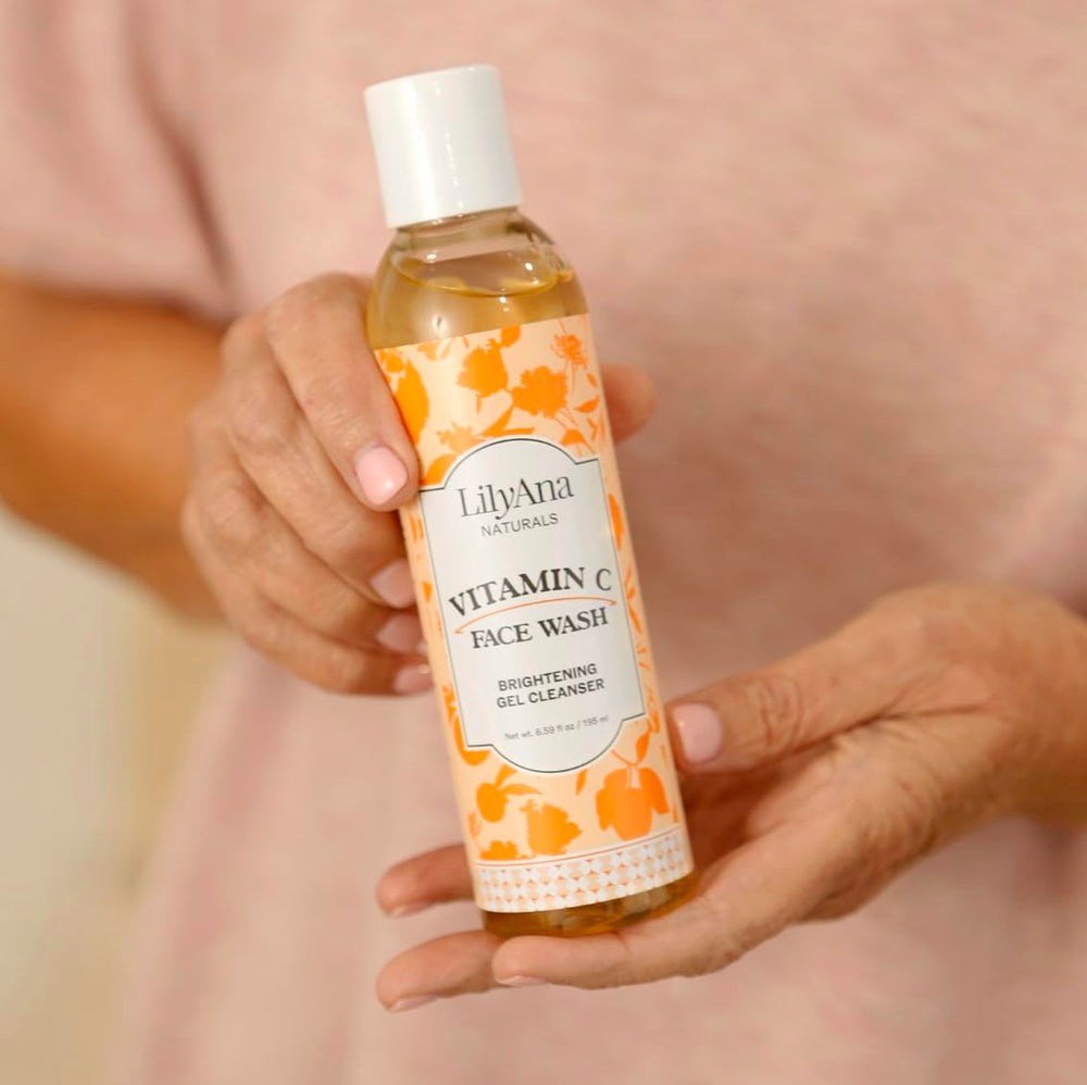 LilyAna Naturals toner bottle application suggesting a refreshed balanced complexion
