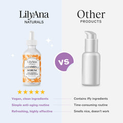 LilyAna Naturals Vitamin C Serum label highlights vegan ingredients
