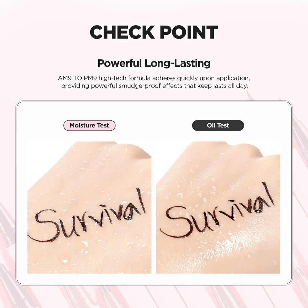 lilybyred AM9 to PM9 Survival Penliner application stroke with bold, controlled lines