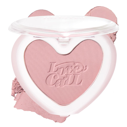 Lilybyred Luv Beam Blur Cheek heart-shaped blush pan showing buildable color