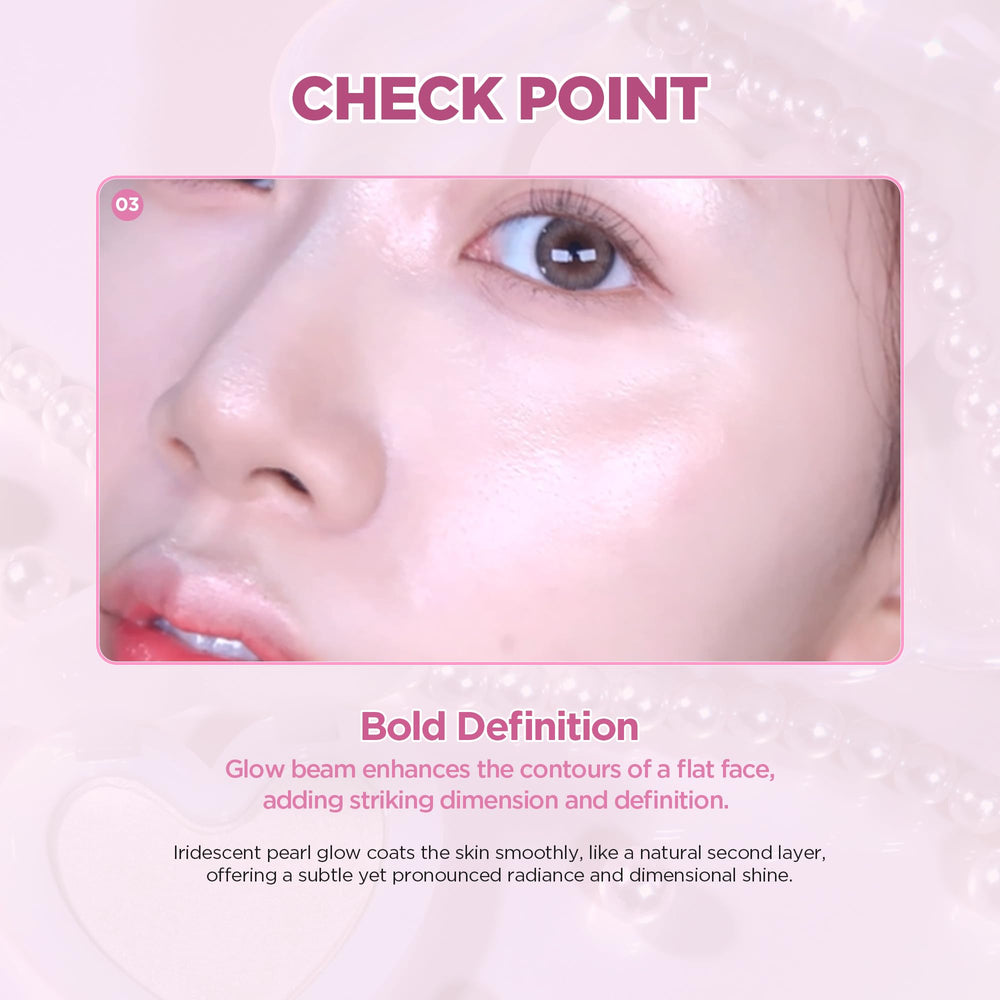lilybyred Luv Beam Glow Veil sculpted dimension highlights cheekbones with subtle, dimensional glow.
