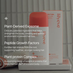 Lilyeve GrowTurn plant-based formula highlighted for natural scalp care and balanced hydration.
