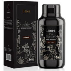 Limer Hair Dye Shampoo in a dark brown bottle delivering natural gray coverage