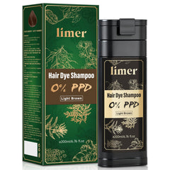 Limer hair dye shampoo bottle with pump for easy light brown color application