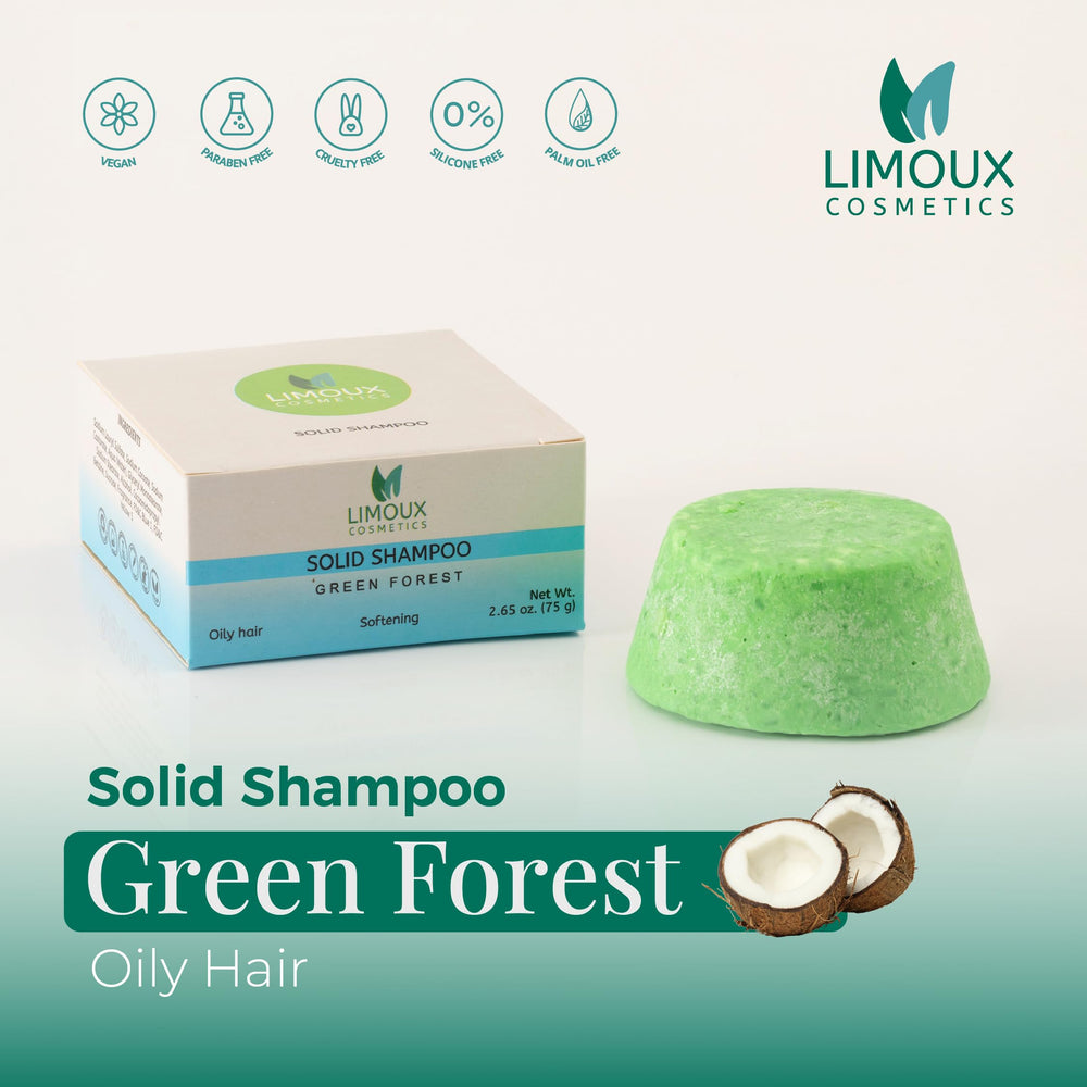 Limoux Solid Shampoo compostable packaging shown beside the bar