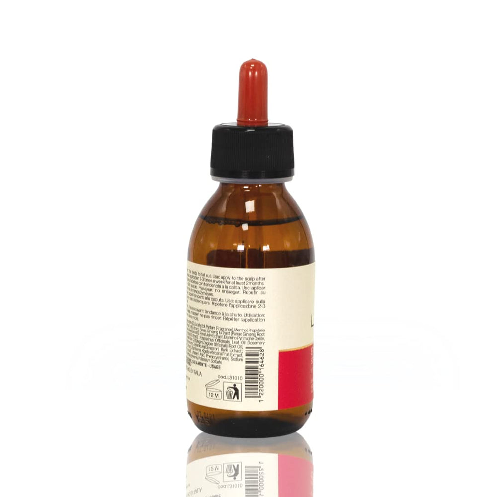 Linange Energyplex Stimulating Lotion packaging close-up, highlighting a lightweight, purifying scalp care formula.