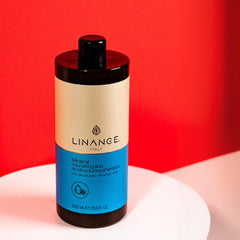 Linange Mineral Nourishing Shampoo hair shine closeup hints at brightness and volume.