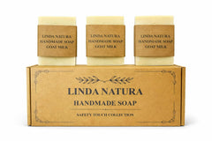 LINDA NATURA Goat Milk Soap Set front view, perfect for daily fragrance-free cleansing.