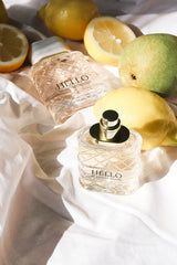 Lionel Richie Hello for Women bottle detail logo, contemporary feminine style.