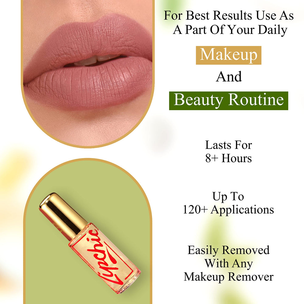 Lip Chic by Ella long-wear test illustrating extended lip wear potential.