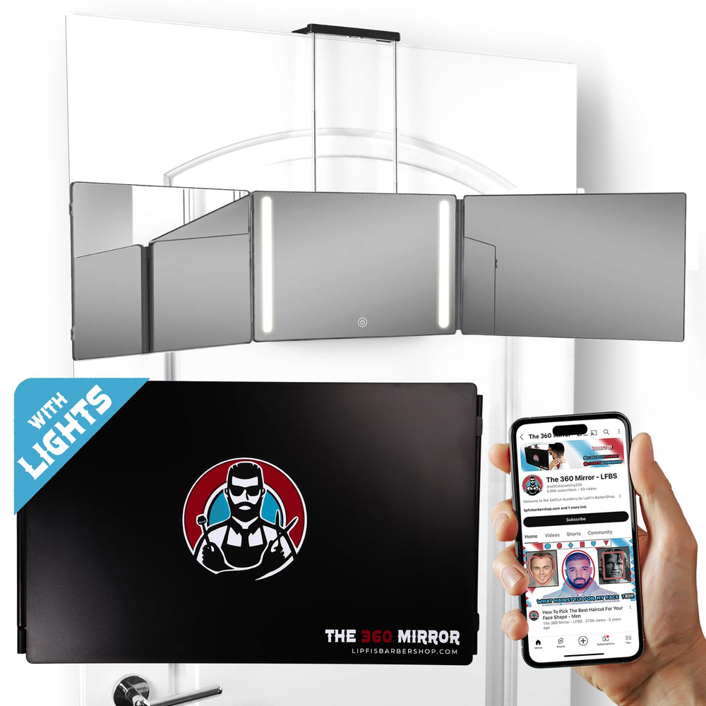 Lipfis Barbershop 360 mirror front view for accurate hair angles and precision.