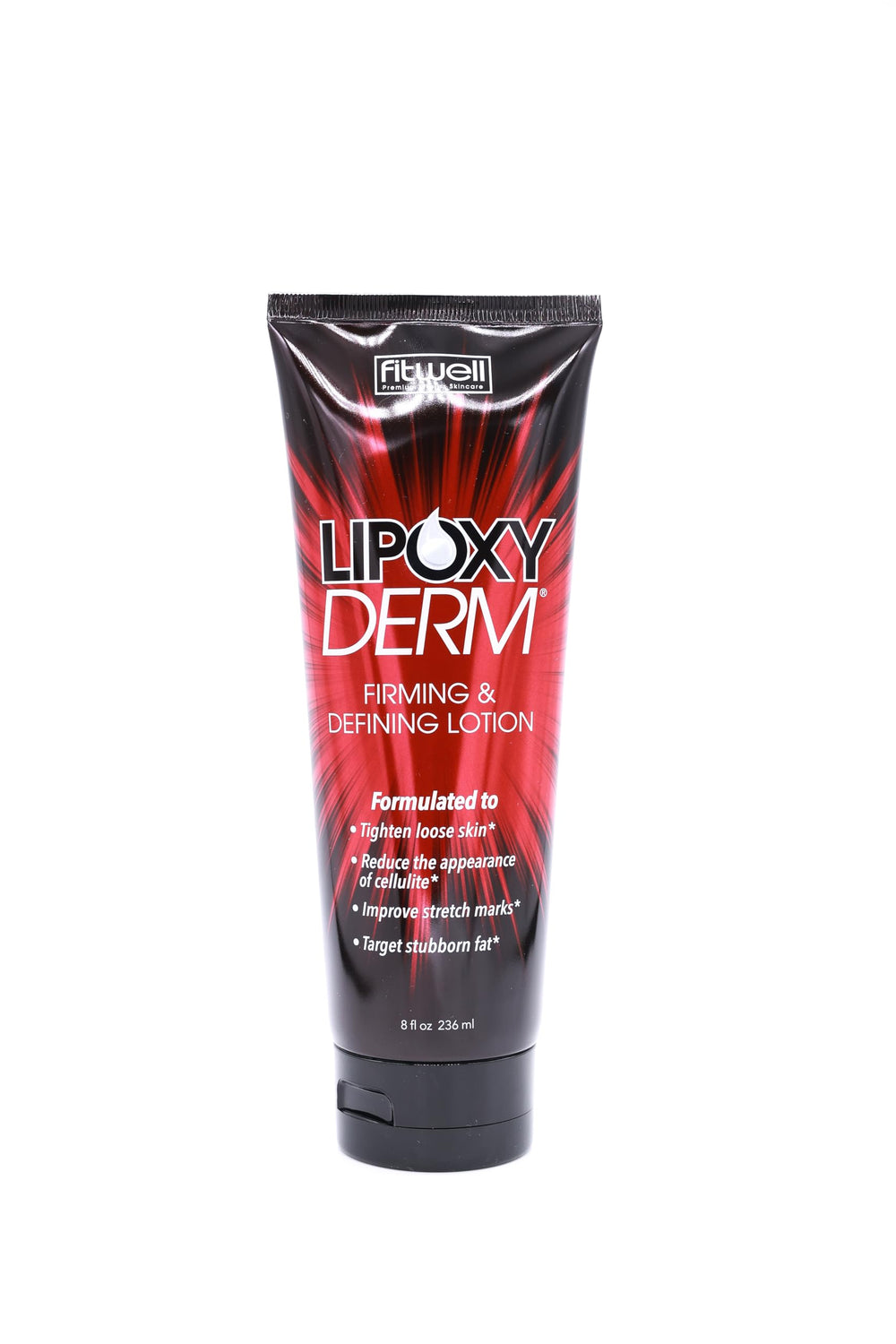 Lipoxyderm Advanced Firming Lotion bottle shows fragrance-free formula for smoother skin.