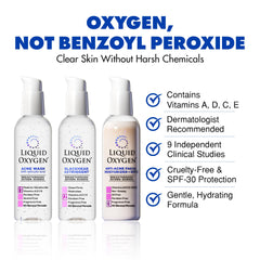 Liquid Oxygen Dermatologist-Recommended system label signaling gentle, non-toxic care.