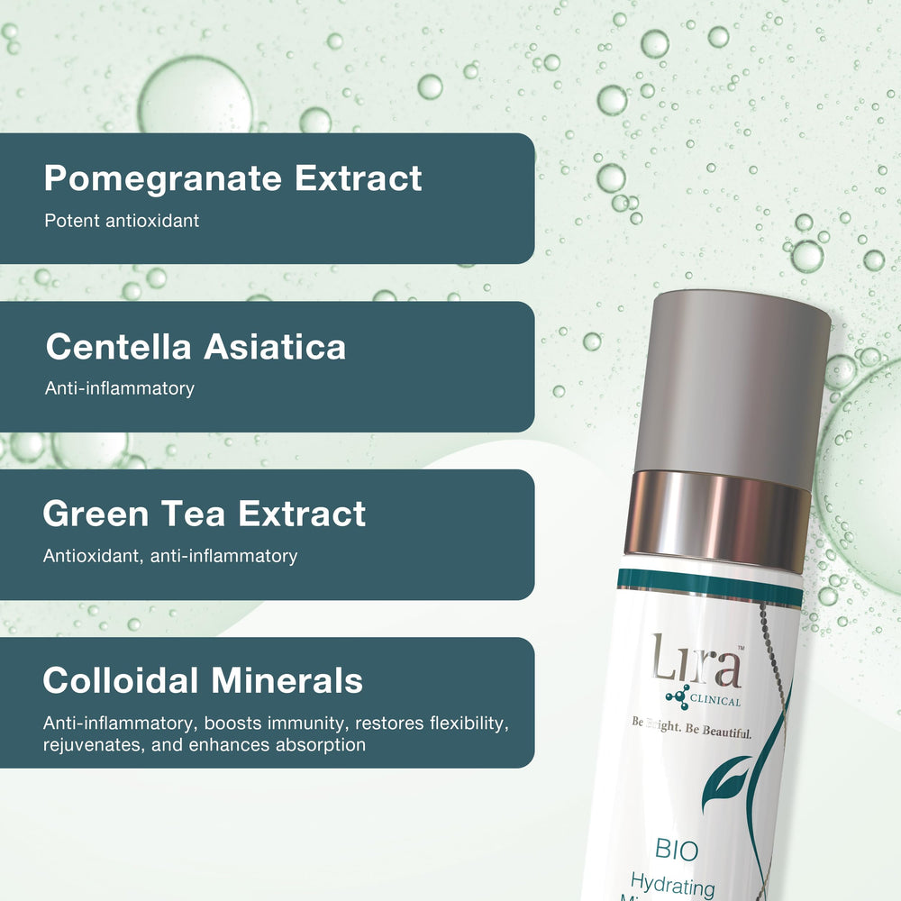 Lira Clinical BIO Hydrating Mineral Mist ideal for post-cleanse toning and refreshing skin.