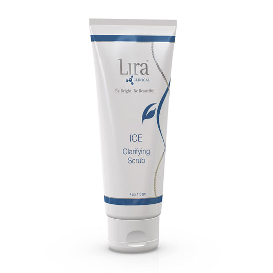 Lira Clinical ICE Clarifying Scrub bottle showing soothing, pore-cleaning formula.