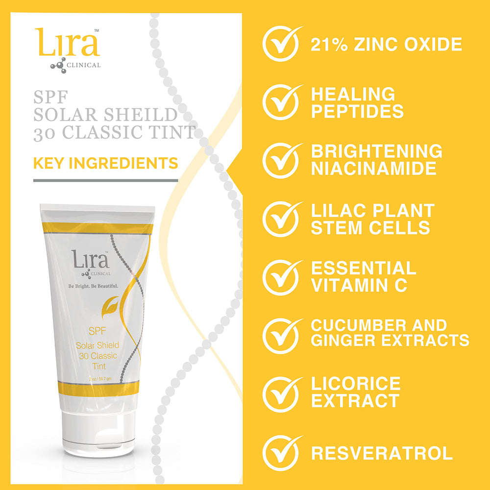 Lira Clinical Solar Shield 30 Classic Tint texture close-up on skin.