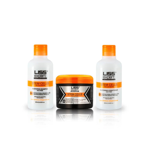 Liss Expert Stem Cells Smoothing Treatment bottle close-up for frizz control.