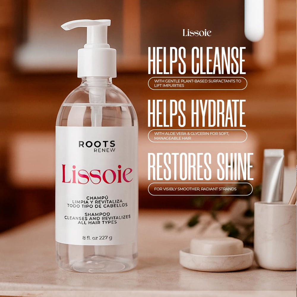 Lissoie Revitalizing Shampoo peppermint scent highlighting refreshing scalp feel.