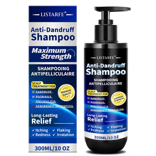 Listarfe Dandruff Shampoo bottle side view for gentle scalp care