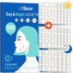 LitBear Acne Patches Day-Night pack visual for around-the-clock care.