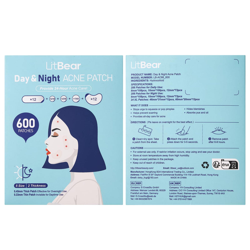 LitBear hydrocolloid skin-safe patches suitable for all skin types.