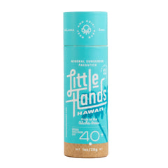 Little Hands Hawaii SPF 40+ sunscreen stick in compostable packaging for eco-friendly travel