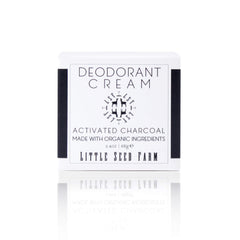 Little Seed Farm activated charcoal deodorant cream jar for long-lasting freshness.