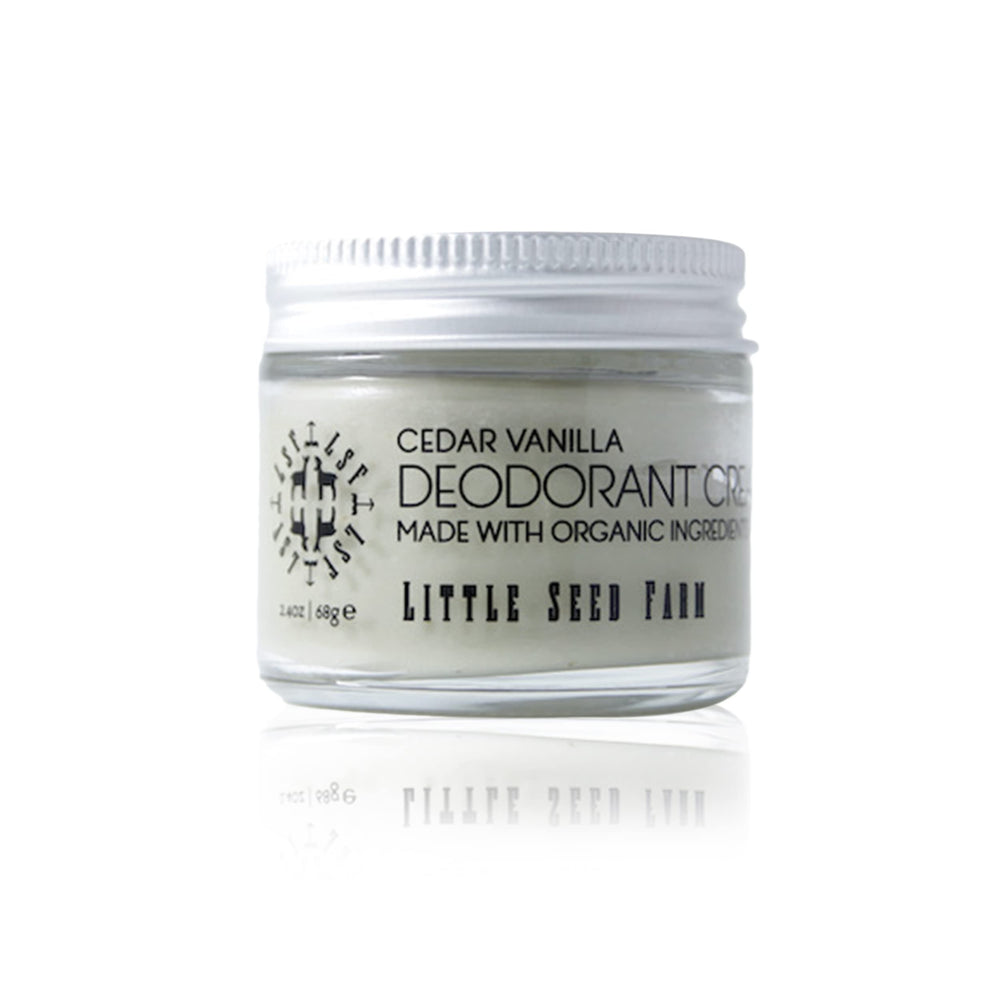 Bamboo applicator shown beside Little Seed Farm Cedar Vanilla deodorant.