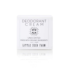 Little Seed Farm unscented deodorant cream jar with smooth texture for all-day freshness.