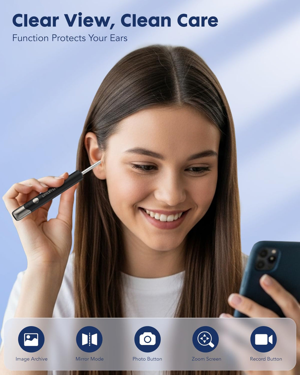 Littlelucky 4-in-1 visual cleaner for ears, nose, throat, and skin checks