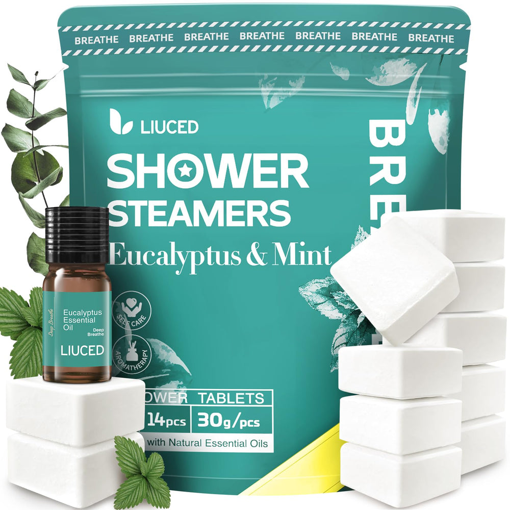 LIUCED 14+1 shower steamers pack with eucalyptus & mint for a refreshing morning ritual