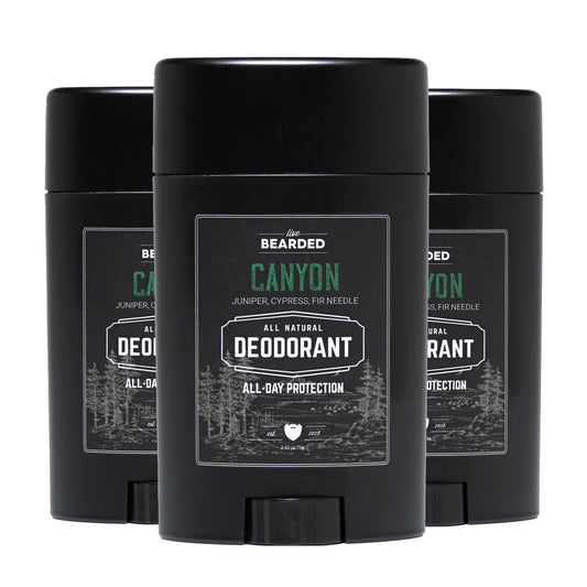 Live Bearded Canyon deodorant stick front view showing long-lasting odor control.