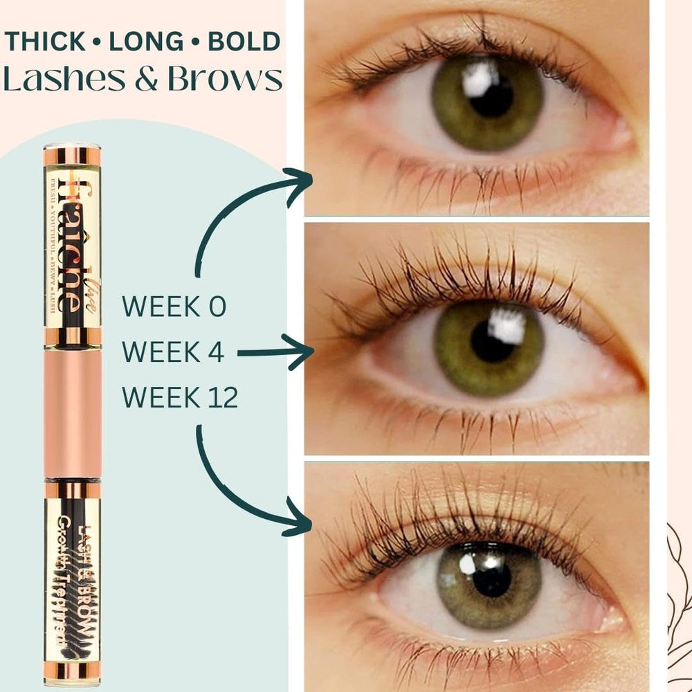Live Fraiche lash serum tube back showing dual-end design for lashes and brows