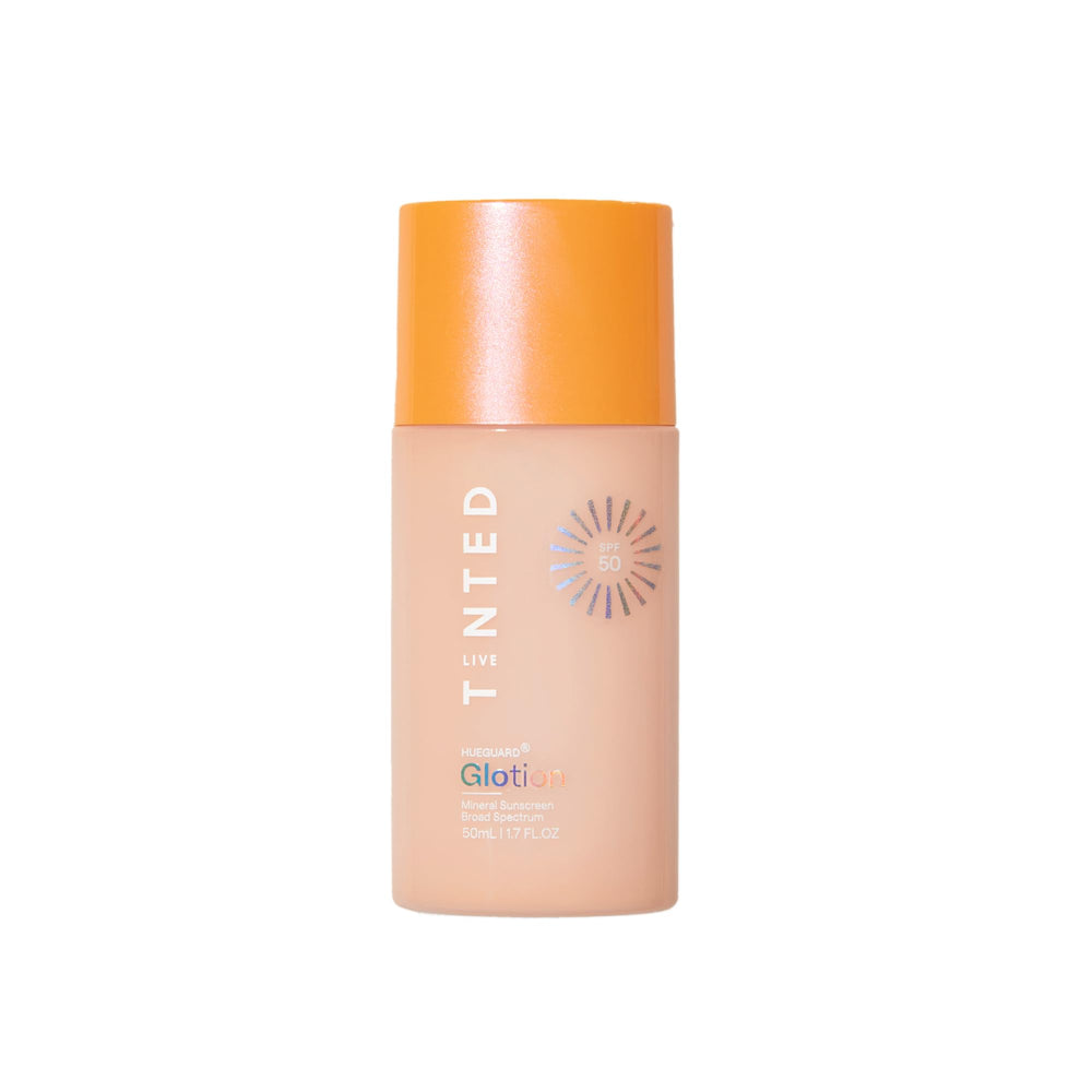 Live Tinted Hueguard Glotion bottle front showing natural glow