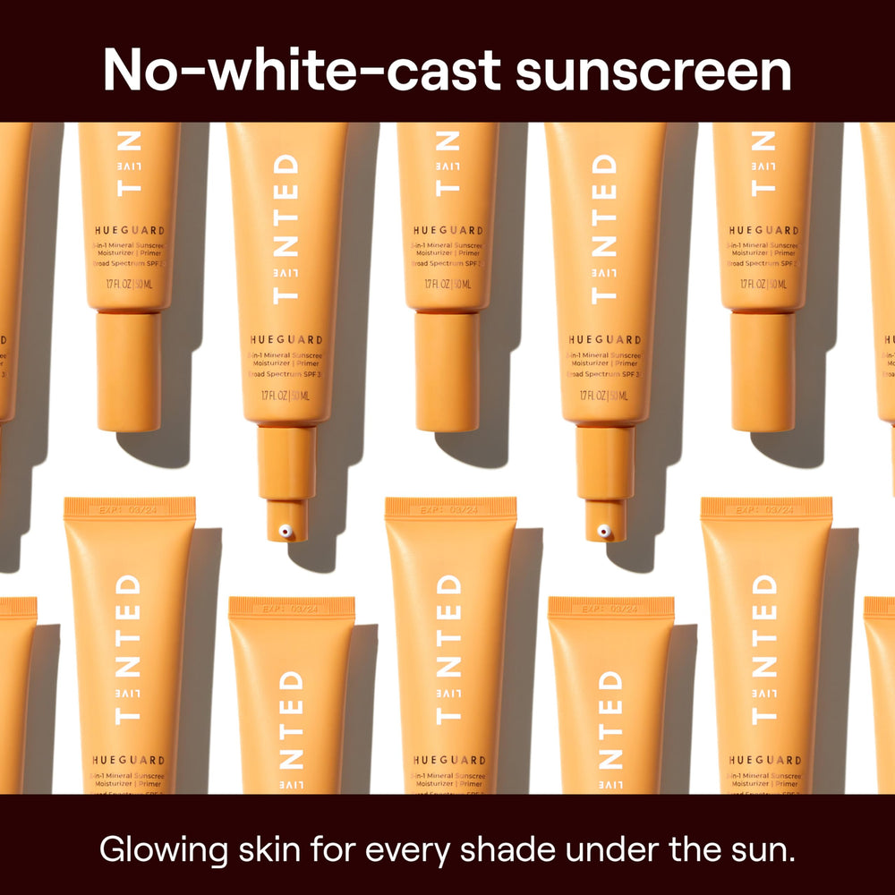 Live Tinted Hueguard leaves no white cast on skin for even tones.