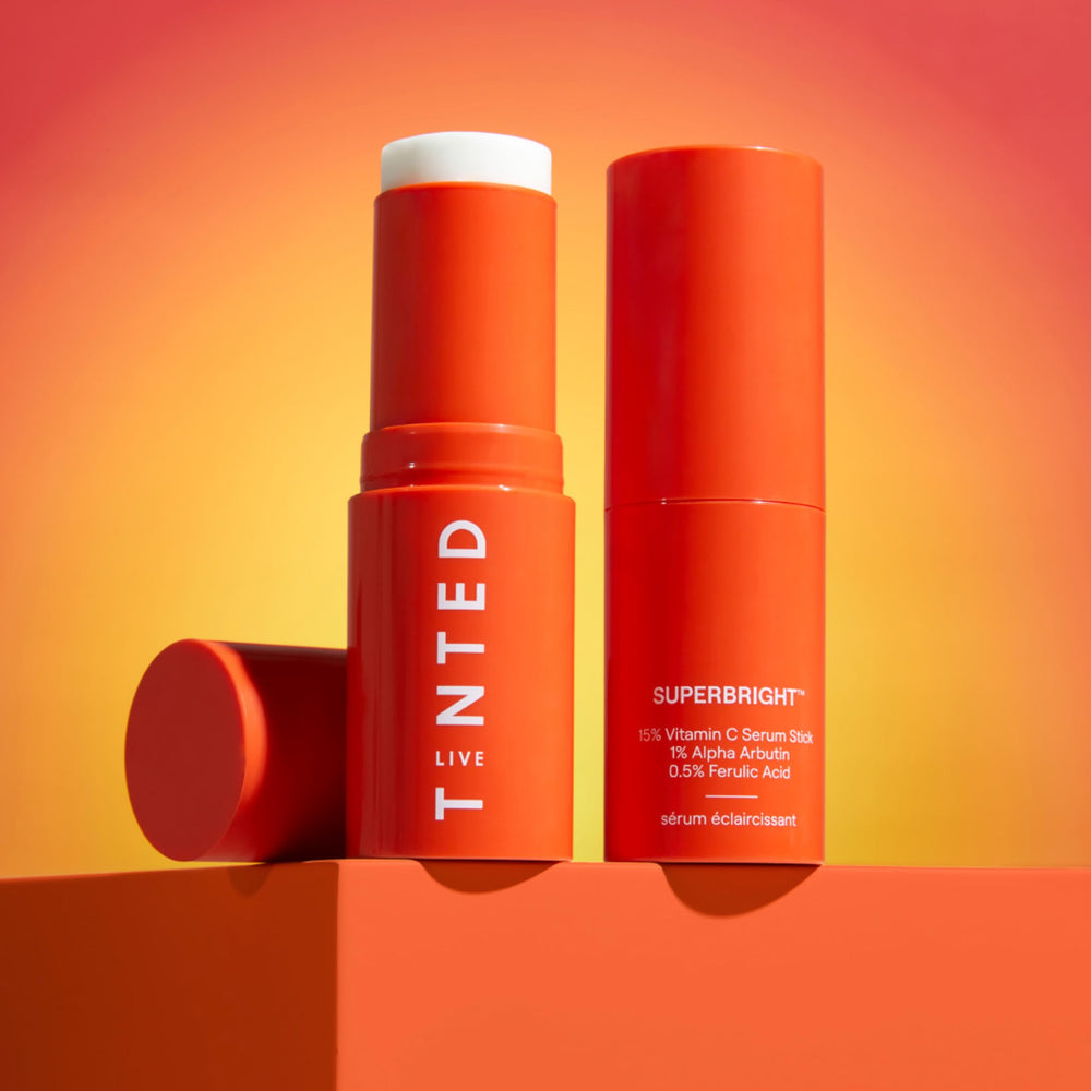 Live Tinted Superbright serum stick on skin demonstrating even tone improvements.