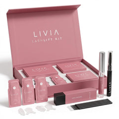 LIVIA Lash Lift Kit assembled shows complete set for at-home salon curls.
