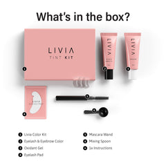 LIVIA lashes and brows after application with rich, natural-looking black color.
